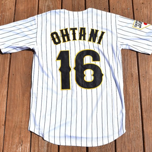 New! Shohei Ohtani Japanese Samurai White Pinstripe Baseball Jersey Men's Medium - Picture 1 of 2